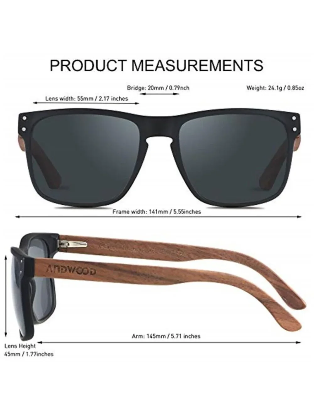Wooden Polarized Sunglasses UV400 Square Shades Men Women Retro Eyewear